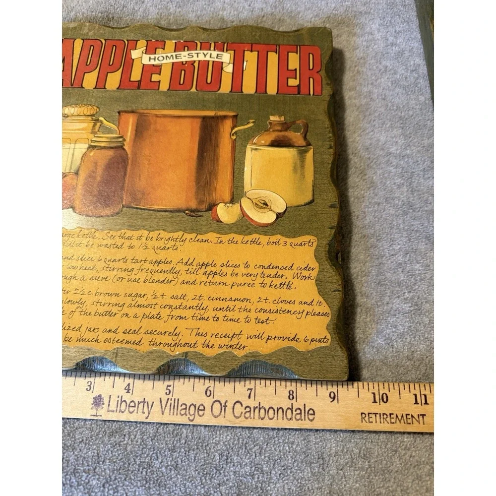 Vintage Country Apple Pie Butter Recipe Plaques Wall Sign Art Hanging Wood Set